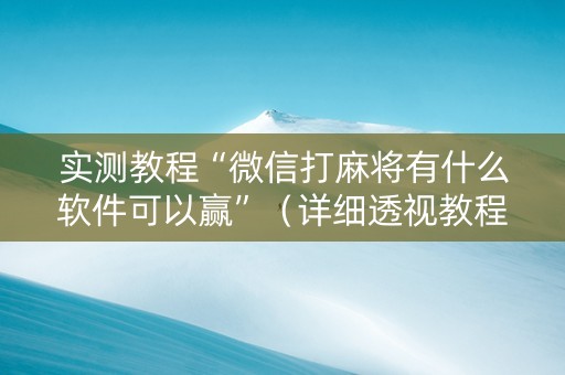 实测教程“微信打麻将有什么软件可以赢”（详细透视教程）-哔哩哔哩