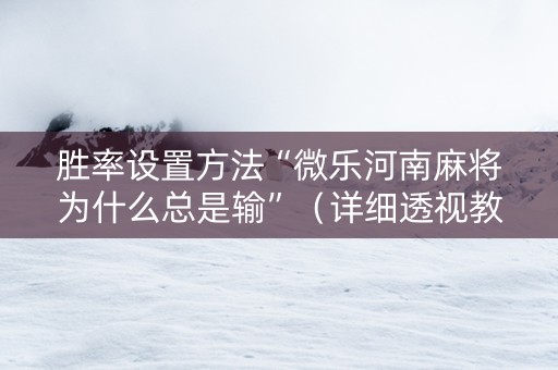 胜率设置方法“微乐河南麻将为什么总是输”（详细透视教程）-哔哩哔哩