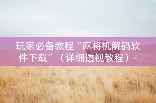 玩家必备教程“麻将机解码软件下载”（详细透视教程）-哔哩哔哩