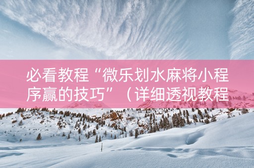 必看教程“微乐划水麻将小程序赢的技巧”（详细透视教程）-哔哩哔哩