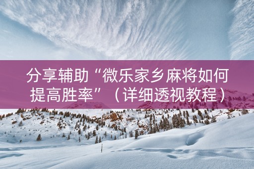 分享辅助“微乐家乡麻将如何提高胜率”（详细透视教程）-哔哩哔哩