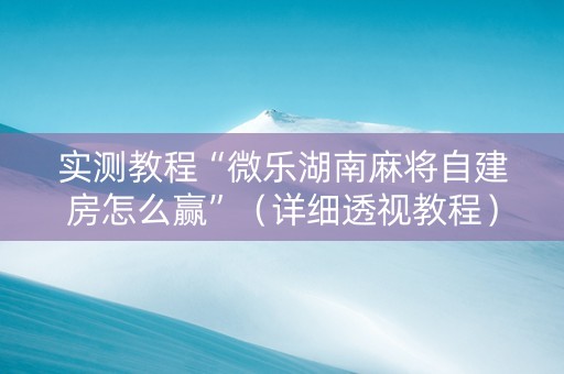 实测教程“微乐湖南麻将自建房怎么赢”（详细透视教程）-哔哩哔哩