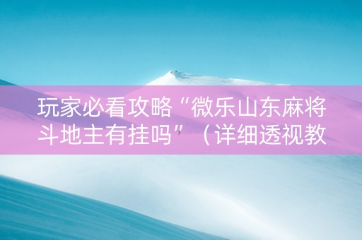 玩家必看攻略“微乐山东麻将斗地主有挂吗”（详细透视教程）-哔哩哔哩