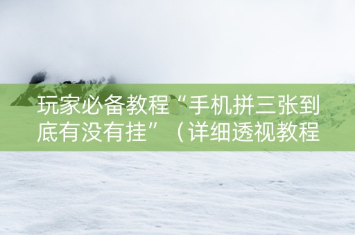 玩家必备教程“手机拼三张到底有没有挂”（详细透视教程）-哔哩哔哩