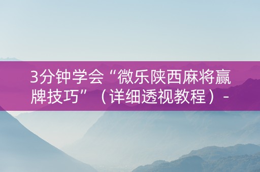 3分钟学会“微乐陕西麻将赢牌技巧”（详细透视教程）-哔哩哔哩