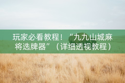 玩家必看教程！“九九山城麻将选牌器”（详细透视教程）-哔哩哔哩