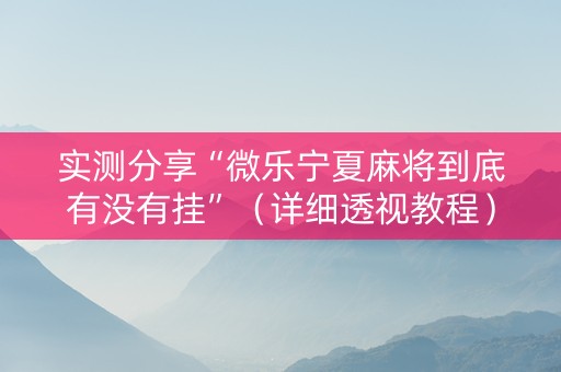 实测分享“微乐宁夏麻将到底有没有挂”（详细透视教程）-哔哩哔哩