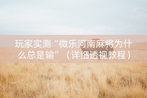 玩家实测“微乐河南麻将为什么总是输”（详细透视教程）-哔哩哔哩