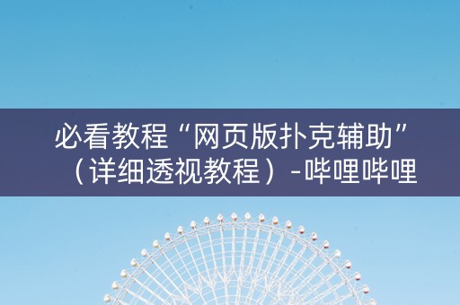 必看教程“网页版扑克辅助”（详细透视教程）-哔哩哔哩