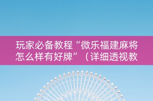玩家必备教程“微乐福建麻将怎么样有好牌”（详细透视教程）-哔哩哔哩