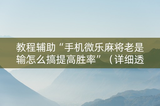 教程辅助“手机微乐麻将老是输怎么搞提高胜率”（详细透视教程）-哔哩哔哩