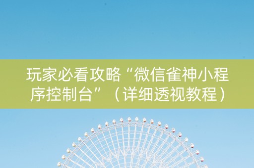 玩家必看攻略“微信雀神小程序控制台”（详细透视教程）-哔哩哔哩