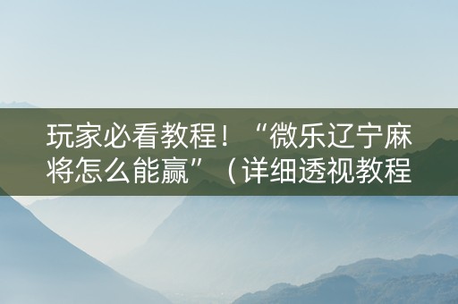 玩家必看教程！“微乐辽宁麻将怎么能赢”（详细透视教程）-哔哩哔哩