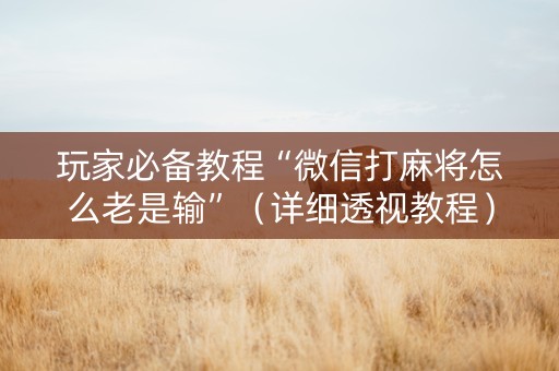 玩家必备教程“微信打麻将怎么老是输”（详细透视教程）-哔哩哔哩