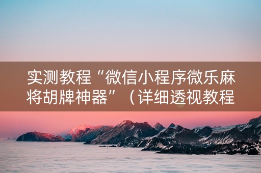 实测教程“微信小程序微乐麻将胡牌神器”（详细透视教程）-哔哩哔哩