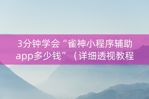 3分钟学会“雀神小程序辅助app多少钱”（详细透视教程）-哔哩哔哩