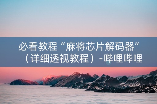 必看教程“麻将芯片解码器”（详细透视教程）-哔哩哔哩