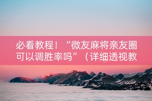 必看教程！“微友麻将亲友圈可以调胜率吗”（详细透视教程）-哔哩哔哩