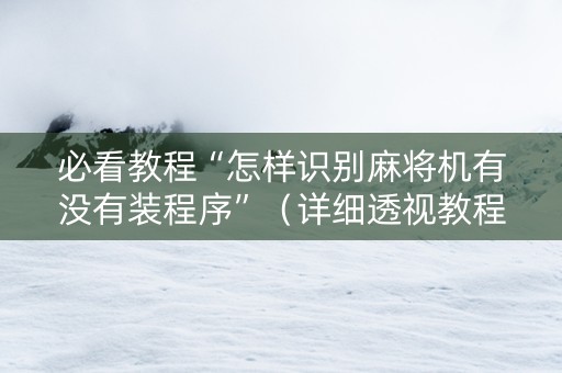 必看教程“怎样识别麻将机有没有装程序”（详细透视教程）-哔哩哔哩