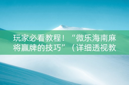 玩家必看教程！“微乐海南麻将赢牌的技巧”（详细透视教程）-哔哩哔哩