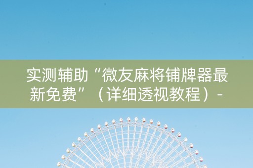 实测辅助“微友麻将铺牌器最新免费”（详细透视教程）-哔哩哔哩