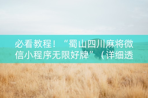 必看教程！“蜀山四川麻将微信小程序无限好牌”（详细透视教程）-哔哩哔哩