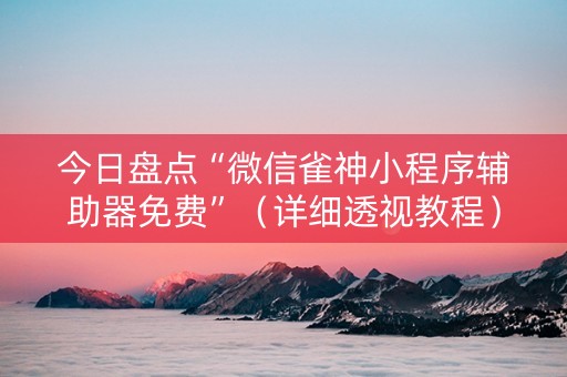 今日盘点“微信雀神小程序辅助器免费”（详细透视教程）-哔哩哔哩