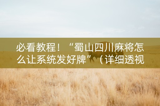 必看教程！“蜀山四川麻将怎么让系统发好牌”（详细透视教程）-哔哩哔哩
