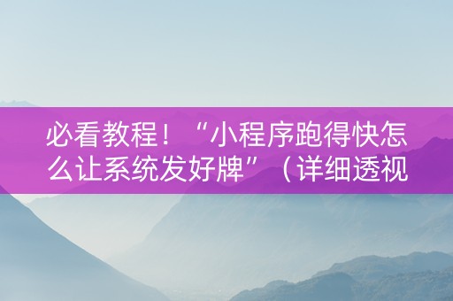 必看教程！“小程序跑得快怎么让系统发好牌”（详细透视教程）-哔哩哔哩