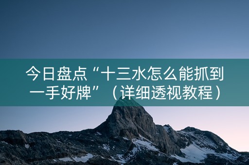 今日盘点“十三水怎么能抓到一手好牌”（详细透视教程）-哔哩哔哩
