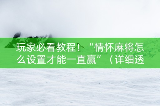 玩家必看教程！“情怀麻将怎么设置才能一直赢”（详细透视教程）-哔哩哔哩