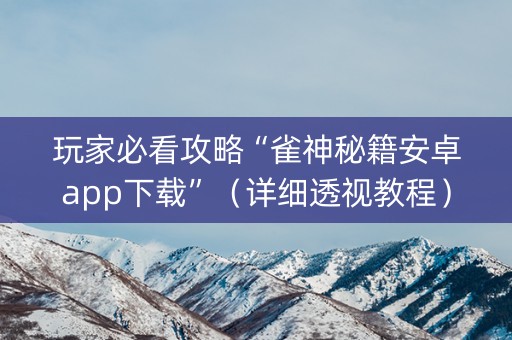 玩家必看攻略“雀神秘籍安卓app下载”（详细透视教程）-哔哩哔哩