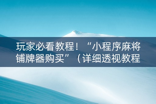 玩家必看教程！“小程序麻将铺牌器购买”（详细透视教程）-哔哩哔哩