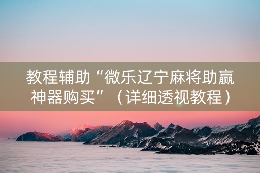 教程辅助“微乐辽宁麻将助赢神器购买”（详细透视教程）-哔哩哔哩
