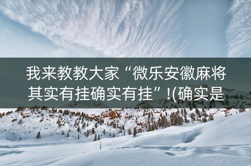 我来教教大家“微乐安徽麻将其实有挂确实有挂”!(确实是有挂)-知乎