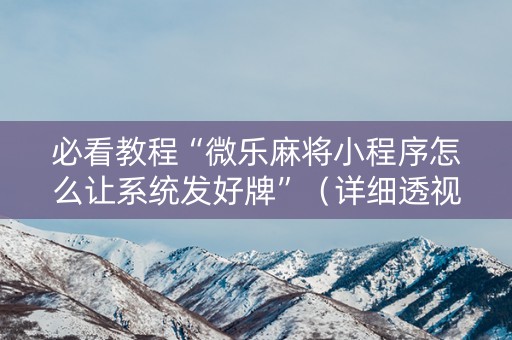 必看教程“微乐麻将小程序怎么让系统发好牌”（详细透视教程）-哔哩哔哩