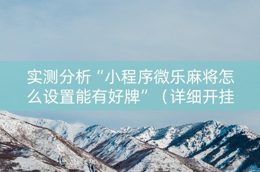 实测分析“小程序微乐麻将怎么设置能有好牌”（详细开挂教程）-哔哩哔哩