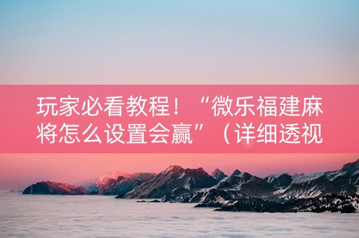 玩家必看教程！“微乐福建麻将怎么设置会赢”（详细透视教程）-哔哩哔哩