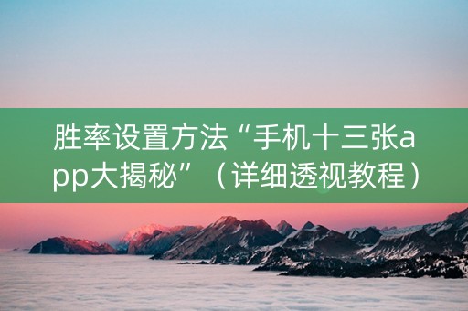 胜率设置方法“手机十三张app大揭秘”（详细透视教程）-哔哩哔哩