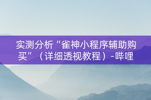 实测分析“雀神小程序辅助购买”（详细透视教程）-哔哩哔哩