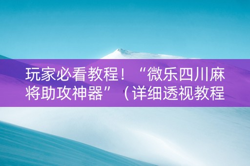 玩家必看教程！“微乐四川麻将助攻神器”（详细透视教程）-哔哩哔哩