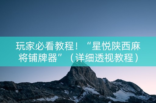 玩家必看教程！“星悦陕西麻将铺牌器”（详细透视教程）-哔哩哔哩