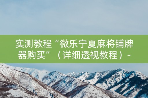 实测教程“微乐宁夏麻将铺牌器购买”（详细透视教程）-哔哩哔哩