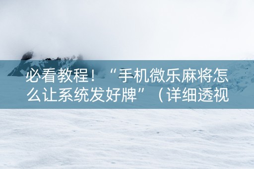 必看教程！“手机微乐麻将怎么让系统发好牌”（详细透视教程）-哔哩哔哩