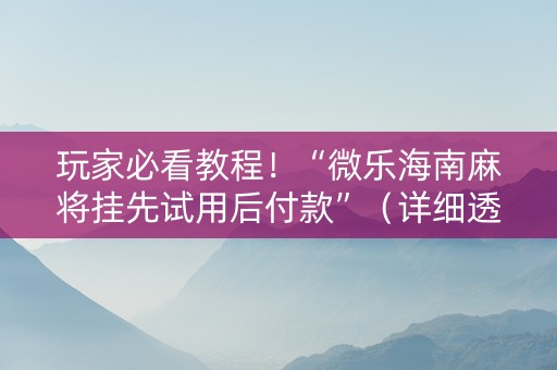 玩家必看教程！“微乐海南麻将挂先试用后付款”（详细透视教程）-哔哩哔哩