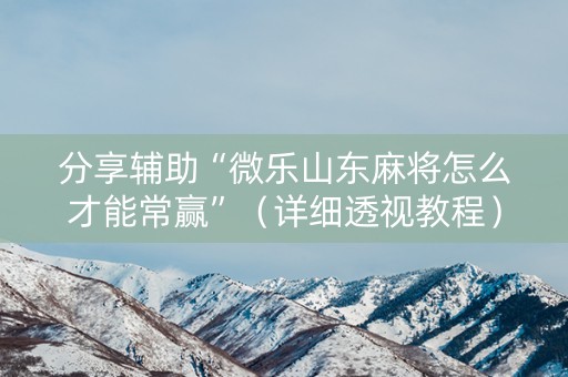分享辅助“微乐山东麻将怎么才能常赢”（详细透视教程）-哔哩哔哩