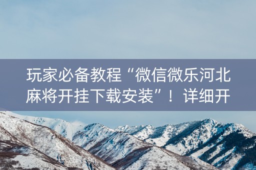 玩家必备教程“微信微乐河北麻将开挂下载安装”！详细开挂教程（确实真的有挂)-知乎