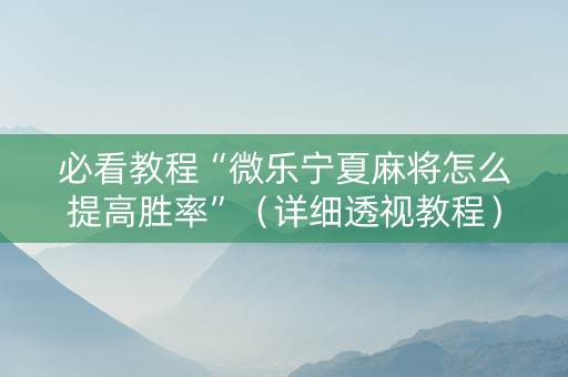 必看教程“微乐宁夏麻将怎么提高胜率”（详细透视教程）-哔哩哔哩