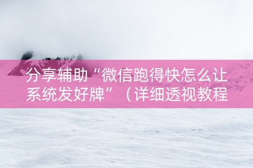 分享辅助“微信跑得快怎么让系统发好牌”（详细透视教程）-哔哩哔哩