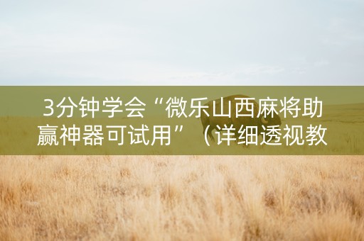 3分钟学会“微乐山西麻将助赢神器可试用”（详细透视教程）-哔哩哔哩